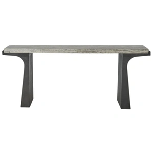 Universal Furniture Quill Stone/Aluminum Console Table, White Travertine/Dark Bronze