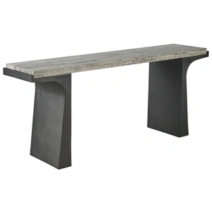 Universal Furniture Quill Stone/Aluminum Console Table, White Travertine/Dark Bronze