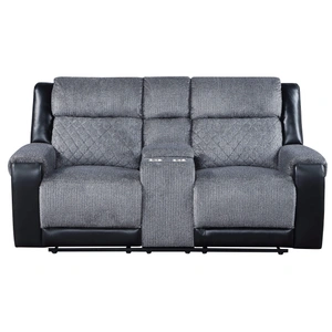 Global Furniture USA U5914 Fabric/PU Console Reclining Loveseat, Grey/Black