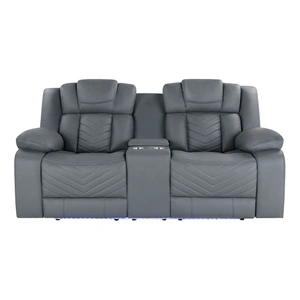 Global Furniture USA U7068 Polyester Power Console Reclining Loveseat w/LED Lighting, Light Grey