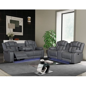 Global Furniture USA U7068 Polyester Power Reclining Living Room Set w/LED Lighting, Light Grey