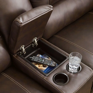 Ashley Furniture Dunleith 3-Piece Leather Power Reclining Loveseat w/Console