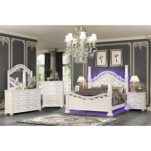 Cosmos Furniture Valentina Poster Bedroom with Faux Leather Upholstered Headboard & LED Lighting