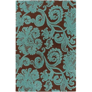 Chandra Venetian Wool Rectangular Handmade Rug, Brown/Aqua