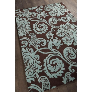Chandra Venetian Wool Rectangular Handmade Rug, Brown/Aqua