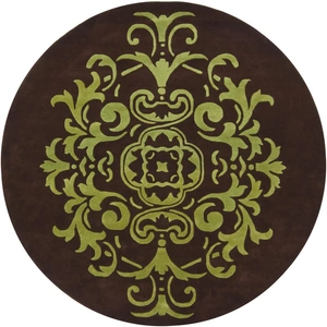 Chandra Venetian Wool Rectangular Handmade Rug, 7'9-inch Round, Brown/Green
