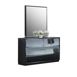 Chintaly Imports Venice Bevel Edge Mirror, High Gloss Black