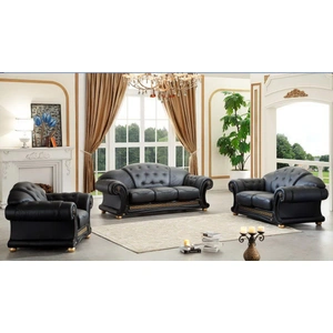 ESF Furniture Apolo Leather Living Room Set, Black