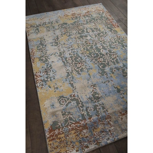 Chandra Vingel Wool/Viscose Rectangular Handmade Rug, Blue/Brown/Gold/Grey