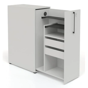NARBUTAS Boxi Office Lockable Storage Tower w/1 Shelf, 2 Metal Shelves, 2 Small Drawers & USB Port