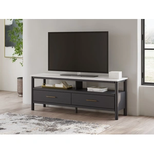 Ashley Furniture Cadmori 74-inch XL Modern TV Stand - Black with White Marble Top, Black/White