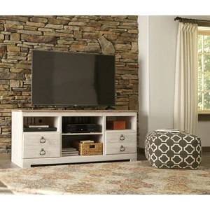 Ashley Furniture Willowton 4-Piece Coastal Entertainment Wall with Bridge - Whitewash, Whitewash