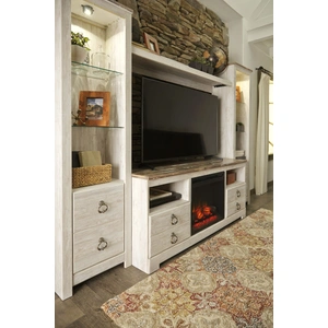 Ashley Furniture Willowton 4-Piece Coastal Wall Unit with Infrared Fireplace, Whitewash