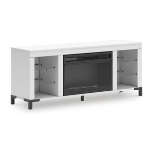 Ashley Furniture Brollevi 72-inch Modern White Fireplace TV Stand - LED Lighting & High Gloss, White
