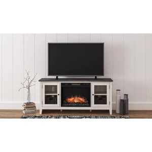 Ashley Furniture Dorrinson 60-inch TV Stand with Fireplace - Two-Tone White & Oak, Two-tone