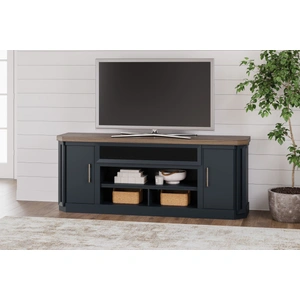 Ashley Furniture Landocken 74-inch XL Industrial TV Stand - Rustic Brown & Navy Blue, Brown/Blue