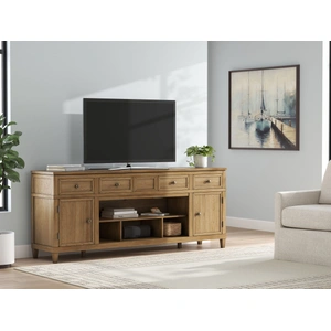 Ashley Furniture Sharlance 74-inch XL Modern Oak TV Stand - 4 Drawers & 2 Doors, Light Brown