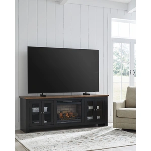 Ashley Furniture Wildenauer 76-inch TV Stand with Electric Fireplace - Brown & Black, Brown/Black