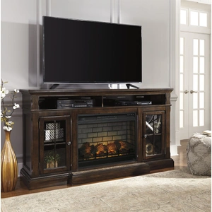 Ashley Furniture Roddinton 72-inch TV Stand with Electric Fireplace - Dark Brown, Dark Brown