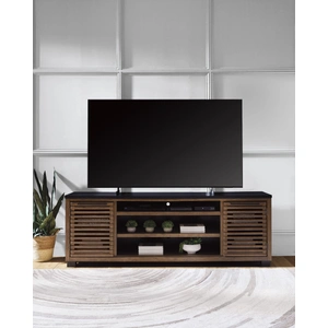 Ashley Furniture Kallari 74-inch XL Industrial TV Stand - Warm Brown & Matte Black, Warm Brown/Black