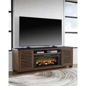 Ashley Furniture Kallari 84-inch TV Stand with Electric Fireplace - Brown & Black, Warm Brown/Black