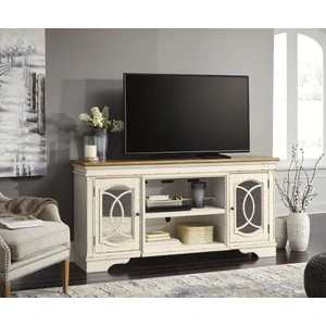 Ashley Furniture Realyn 74-inch XL French Country TV Stand - Distressed Chipped White, Chipped White