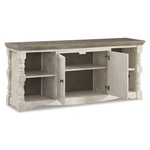 Ashley Furniture Havalance 74-inch XL Modern Farmhouse TV Stand - Distressed Whitewash, Whitewash
