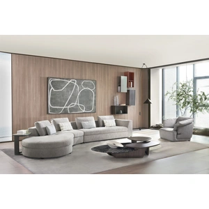 Beverly Hills Furniture S389 Curved Fabric Sectional with Left Facing Chaise, Beige