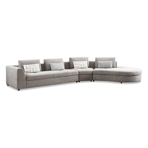 Beverly Hills Furniture S389 Curved Fabric Sectional with Right Facing Chaise, Beige