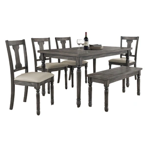ACME Wallace Wood/Wood Veneer Dining Set, Weathered Gray