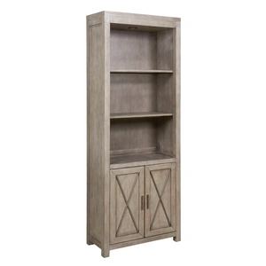 Hammary West End Wood Bunching Bookcase w/3 Open Shelves, 2 Doors & Lighting, Soft Greige