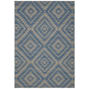 Chandra Winnie Wool Rectangular Handmade Rug, Blue/Silver