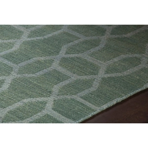Chandra Winnie Wool Rectangular Handmade Rug, Green/Blue