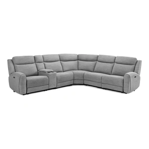 Beverly Hills Furniture Wonder Fabric L-Shape Sectional Sofa with Power Recliners & Storage Console, Sky