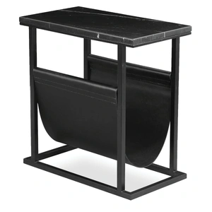 Mobital Onix End Table/Magazine Rack, Black Leather/Marble Top