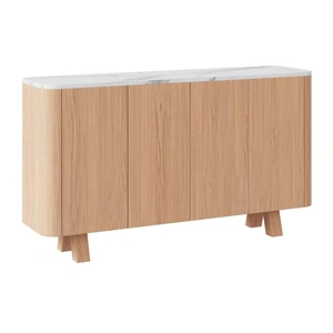 Beverly Hills Furniture Wynter Marble/Wood 4-Door Storage Buffet, Beige