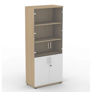 NARBUTAS Uni Melamine Office Lockable Cabinet w/2 Glass Doors & 4 Shelves
