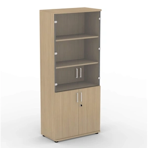 NARBUTAS Uni Melamine Office Lockable Cabinet w/2 Glass Doors & 4 Shelves