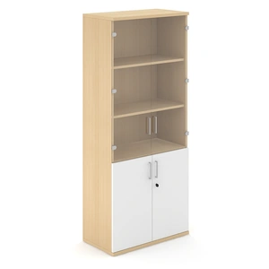 NARBUTAS Uni Melamine Office Lockable Cabinet w/2 Glass Doors & 4 Shelves