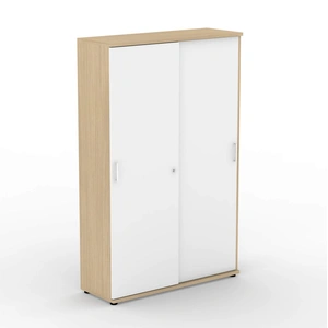 NARBUTAS Uni Melamine Office Lockable Wardrobe & Cabinet w/2 Sliding Doors, 5 Shelves & Metal Pull-Out Hanging Rail