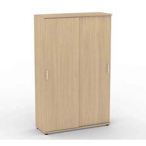 NARBUTAS Uni Melamine Office Lockable Wardrobe & Cabinet w/2 Sliding Doors, 5 Shelves & Metal Pull-Out Hanging Rail