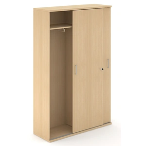 NARBUTAS Uni Melamine Office Lockable Wardrobe w/2 Sliding Doors & 2 Metal Pull-Out Hanging Rails