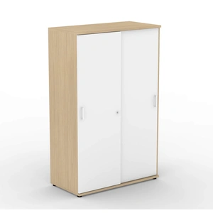 NARBUTAS Uni Melamine Office Lockable Wardrobe w/Sliding Doors & 2 Metal Hanging Rails for Clothes