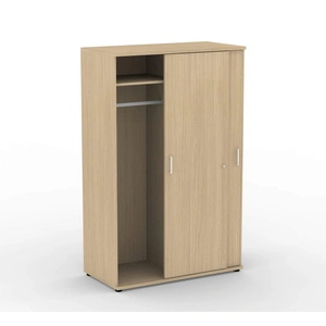 NARBUTAS Uni Melamine Office Lockable Wardrobe w/Sliding Doors & 2 Metal Hanging Rails for Clothes