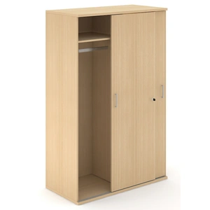 NARBUTAS Uni Melamine Office Lockable Wardrobe w/Sliding Doors & 2 Metal Hanging Rails for Clothes