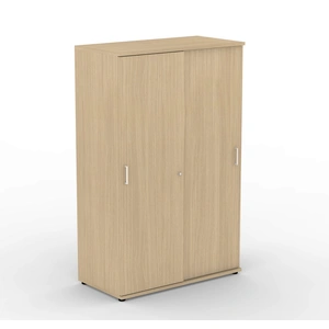 NARBUTAS Uni Melamine Office Lockable Wardrobe w/Sliding Doors & 2 Metal Hanging Rails for Clothes