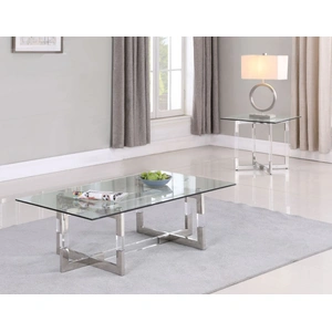 Chintaly Imports Yasmin Glass Lamp Side Table w/Floating Acrylic Base & Steel