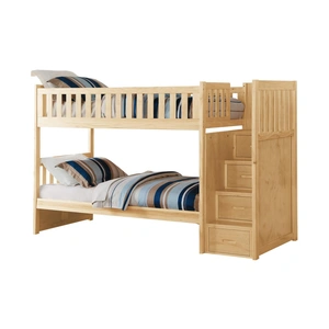 Homelegance Bartly Wood/Wood Veneer Bunk Bed w/ Reversible Step Storage, Twin/Twin Size, Natural