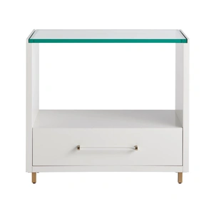 Universal Furniture Peony Wood Glass Top Nightstand w/Drawer, White Lacquer