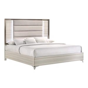 Global Furniture USA Zambrano MDF/Wood/Fabric Platform Bed w/LED Light, Zebra White